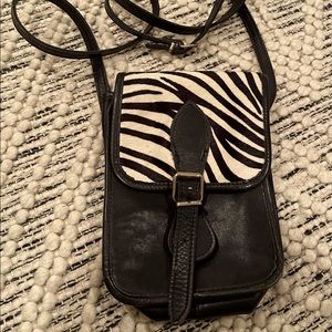Leather zebra calf hair crossbody bag